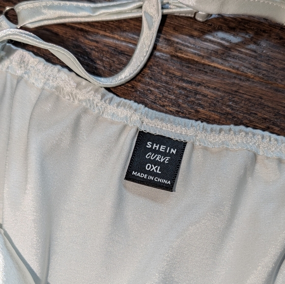 SHEIN Satin Crop Top with Fringe and Draped Neckline - Picture 7 of 7